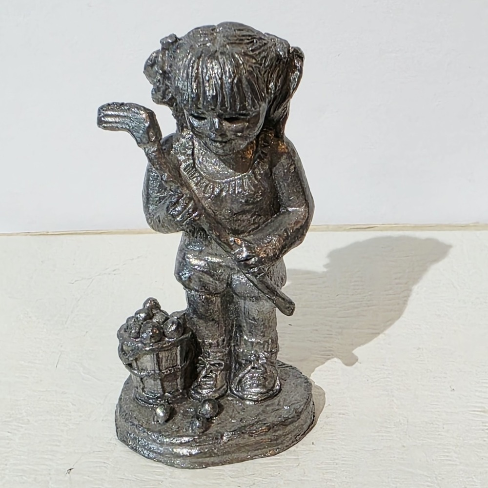 Vintage 1986 Michael Ricker Pewter Girl w/ Golf Club & Bucket of Balls Figurine
